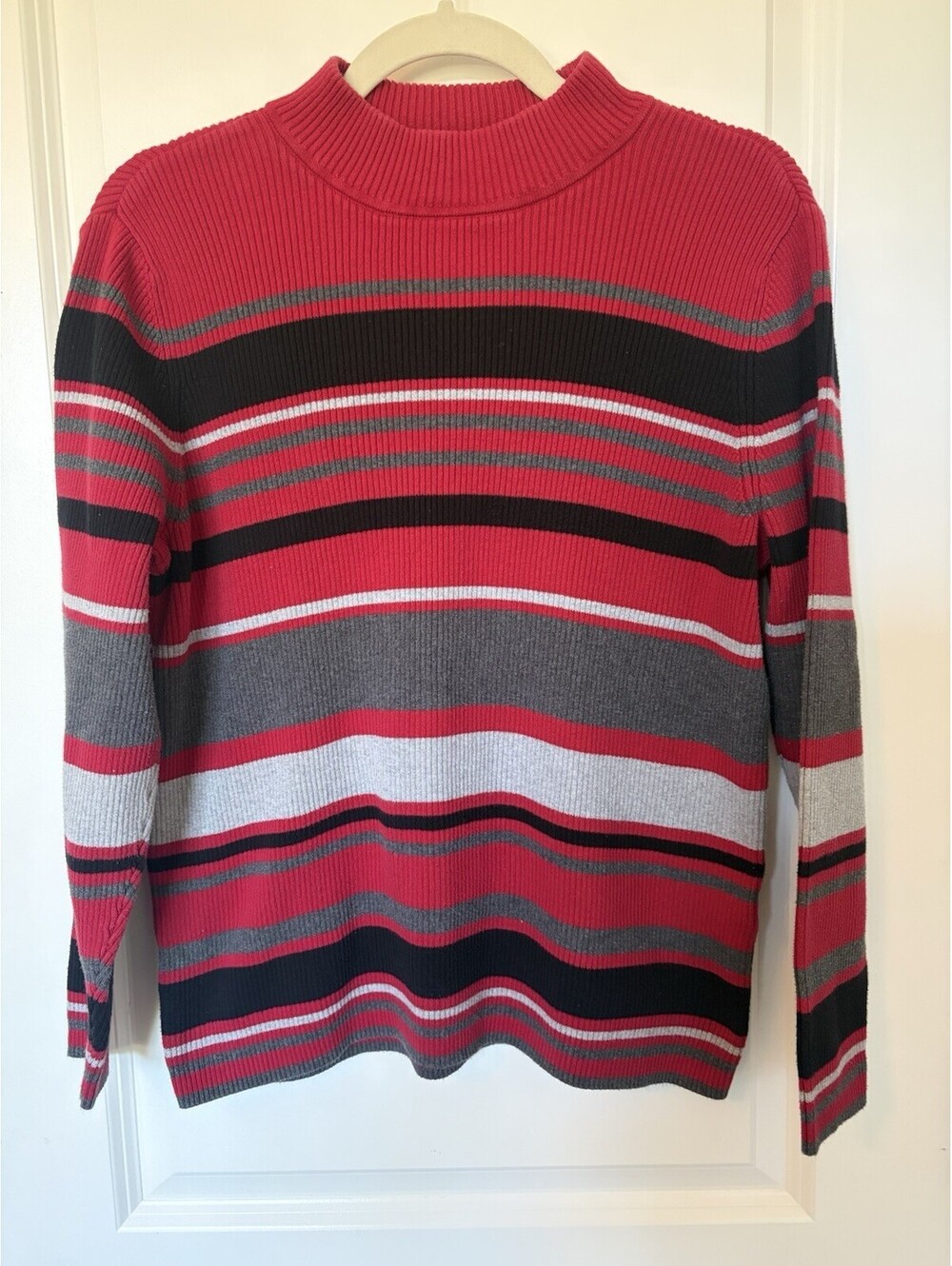 Karen Scott Women’s Petite PXL Mock Neck Ribbed Knit Striped Cotton Sweater